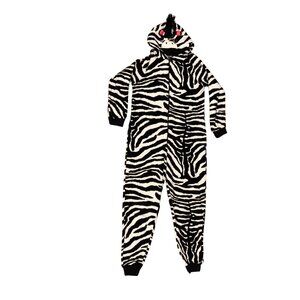 Fleece Nick & Nora Zebra Hooded Animal Face Onesie Pajamas Adult Women S